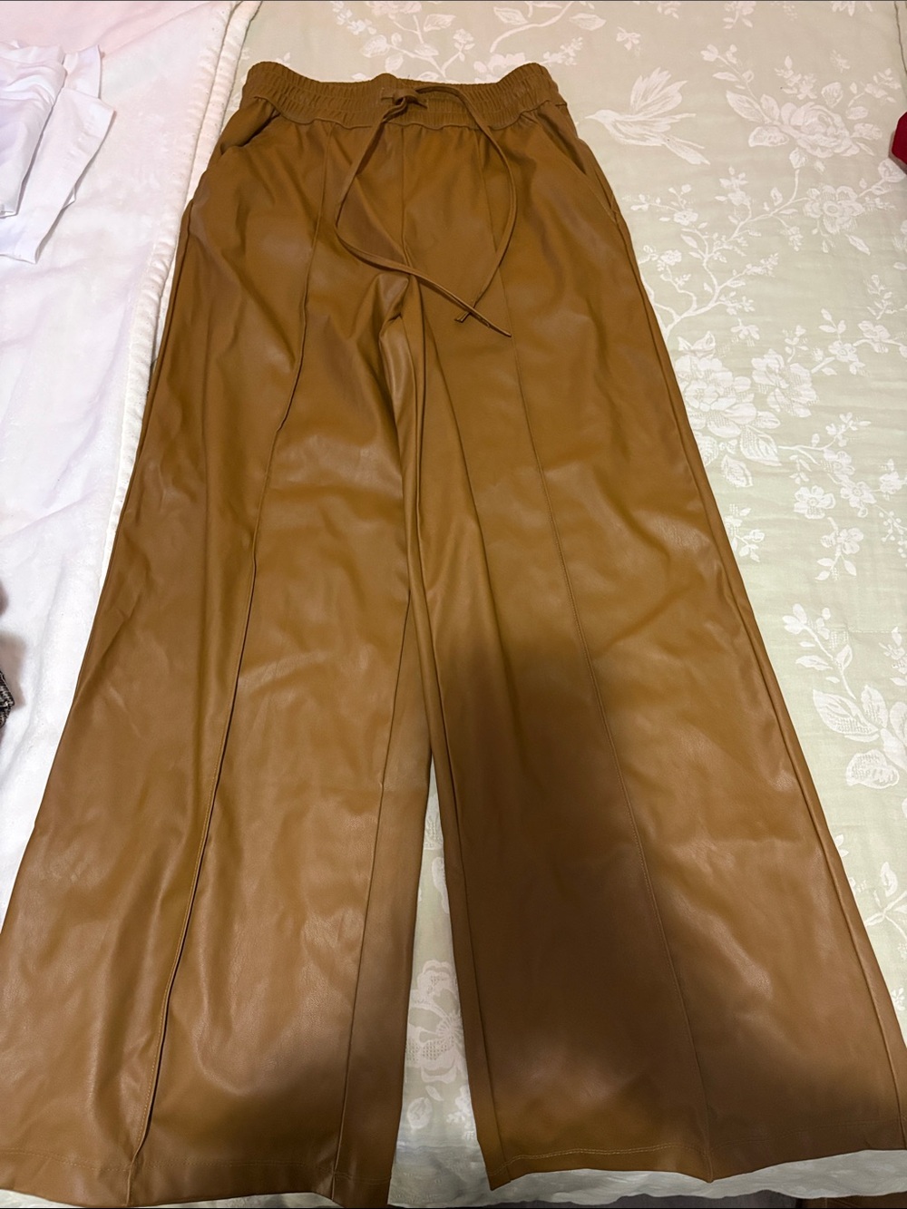 Who What Wear Wide-Leg Faux Leather Pants in Camel Brown